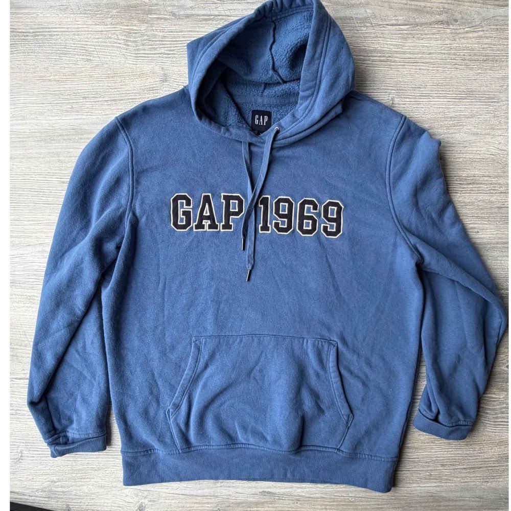 Gap 1969 Hoodie Blue Fleece Sweatshirt L Gorpcore Academia Preppy Logo Pullover